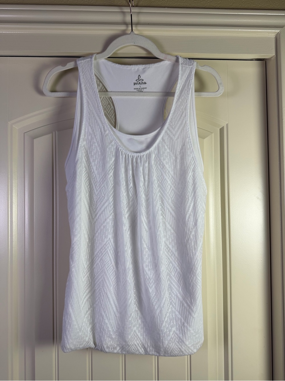 Prana White Textured Scoop Neck Tank